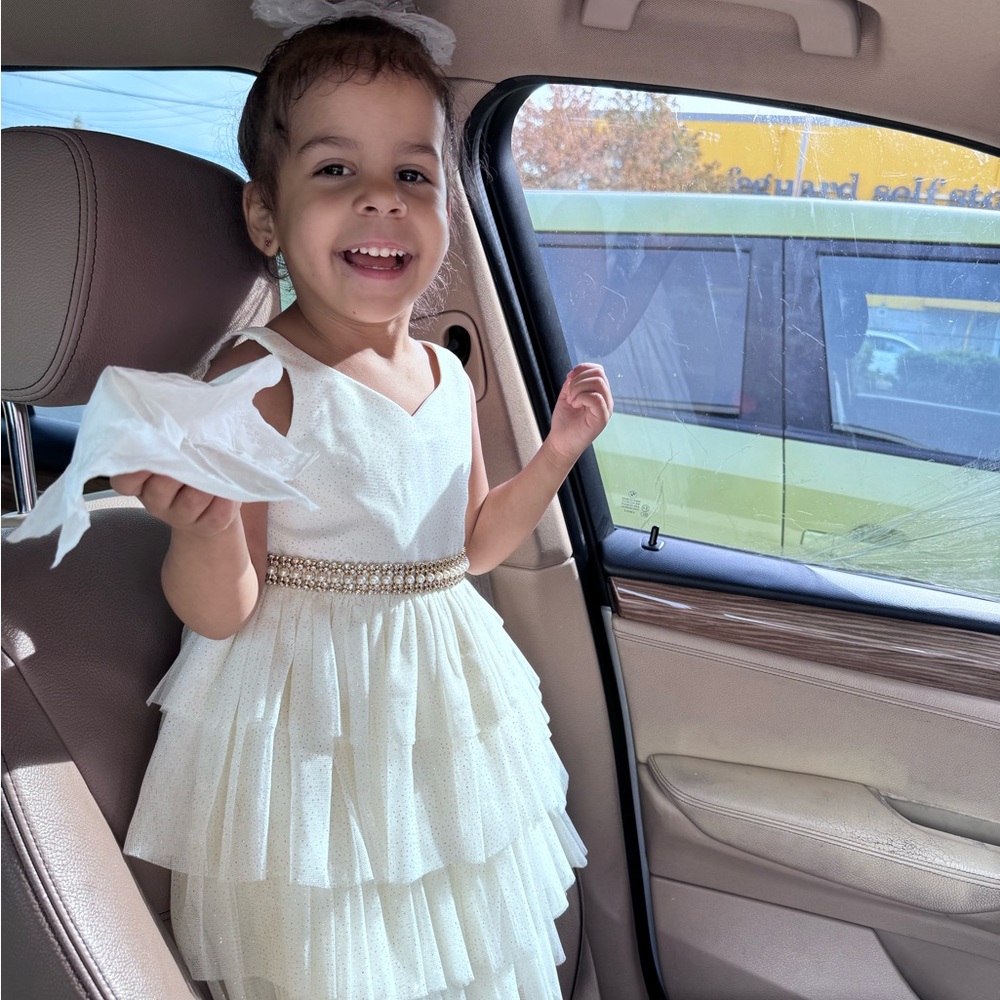 White Tiered Dress with Gold Belt size 2T